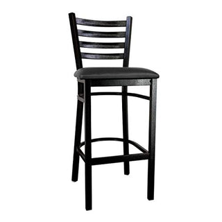 METAL LADDER BACK BAR HEIGHT CHAIR WITH BLACK FINISH AND BLACK VINYL SEAT by Omcan – Black, Model 44397