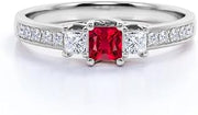 925 Sterling Silver Solitaire Ruby 0.75 Carat Princess Cut Lab-Created Ruby and Diamond Channel Engagement Ring in White Gold - Mother's Day, Birthday - Personalize Name Engraving Gifts for Her