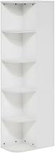 Furnifact White 5-Tier Corner Open Shelf Bookcase, Wood Material, Residential Use, Space-Saving Design for Living Room, Office, or Bedroom Storage