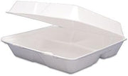 DART Foam Container, Hinged Lid, 3-Comp, 9 1/2 x 9 1/4 x 3, 200/Carton 8.375