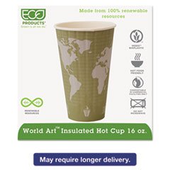 ECOPRODUCTS EPBNHC16WD World Art Insulated Compostable Hot Cups, 16oz, Light Green, 600/Carton