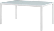 White Aluminum Dining Table, 59-Inch Outdoor Patio Table, Weather-Resistant, Lightweight, Stylish Design, Perfect for Outdoor Dining Spaces