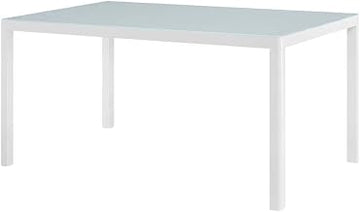 White Aluminum Dining Table, 59-Inch Outdoor Patio Table, Weather-Resistant, Lightweight, Stylish Design, Perfect for Outdoor Dining Spaces