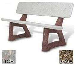 58" Residential Concrete Bench, Gray Limestone Top, Tan River Rock Leg
