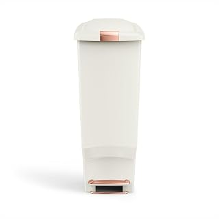 simplehuman Slim Step Can, 40L / 10.6 Gallon Space-Efficient Kitchen Trash Can, Studio Edition, Pet-Proof Slide Lock, 150,000-Step Pedal, Wheels, Cream Plastic