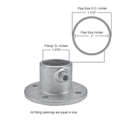 1" Size Medium Flange Pipe Fitting (1.375" Fitting Inside Diameter) by Global Industrial – 3.5"L x 3.5"W x 2"H, Galvanized Iron, Gray, Model 798728