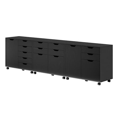 Winsome Black / 4 Doors, 12 Drawers, File Drawer / Transitional Home Office Cabinets