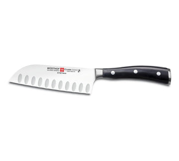 Classic IKON 5" Hollow Edge Santoku Knife by Wüsthof – 5", Steel, Black, Stainless, Model 4172