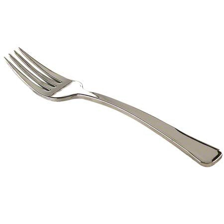 600 7" Glimmerware Elegant Disposable Plastic Silverware Salad Forks Sterling Silver Flatware Silver Look Looks Like Silver Cutlery Utensils for Wedding Party Plastic Silverware Bulk