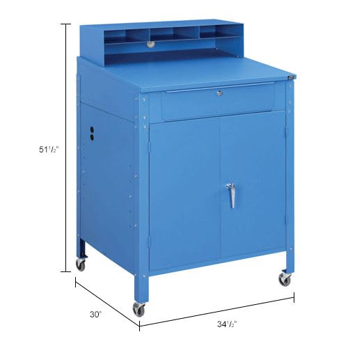 Mobile Cabinet Shop Desk by Global Industrial – Steel, Blue, Model 300912CBL