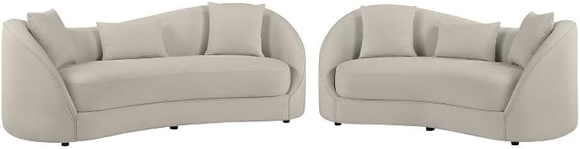 Contemporary Sofa & Loveseat Set in Light Gray Fabric