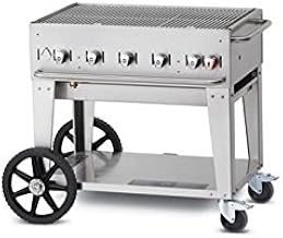 CVMCB-36 36" Liquid Propane Mobile Grill with 79500 BTU Capacity Two 14" Wheels and Two Total Lock Casters: Stainless