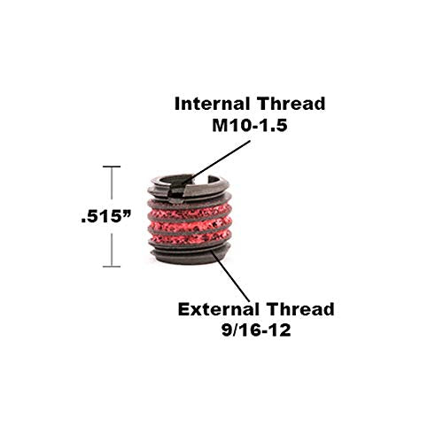 E-Z LOK M10-1.5 Internal Threads, 9/16-12 External Threads, 13.08mm Length / M10 x 1.5 / Red Thread Locking Inserts
