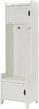 Furnifact White Narrow Hall Tree with Coat Hooks and Storage, MDF Birch Veneer, Tall Entryway Organizer for Small Hallways