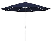 California Umbrella 11' Round Aluminum Market Umbrella, Crank Lift, Collar Tilt, White Pole