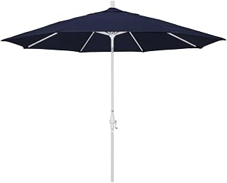California Umbrella 11' Round Aluminum Market Umbrella, Crank Lift, Collar Tilt, White Pole