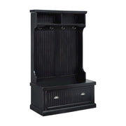Furnifact Birch Veneer Hall Tree with Beadboard Panels, Bench Seat, Double Hooks, Storage Cabinets, Coat Rack for Entryway Mudroom, Distressed Black - image 2