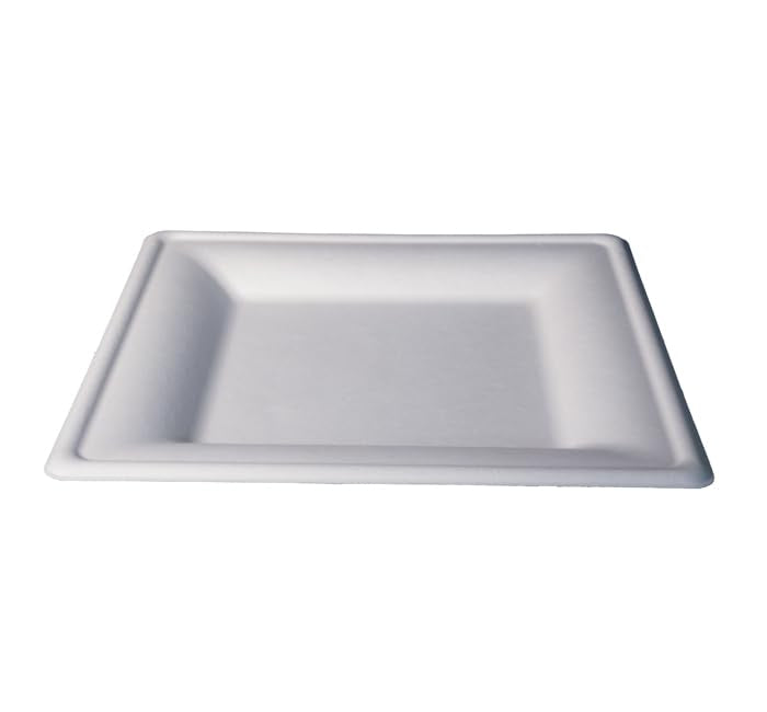 White Square Compostable Fiber Plates by KITCH24/7 – 6 Inch, Molded Fiber, White, Pack of 500, Model KC-8X8P-NPAW