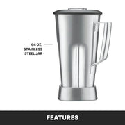 Waring Variable Speed Control Dial 1,000 to 17,000 RPM / 64 Ounce Stainless Steel Container Jar / 64 Ounce Countertop Blenders