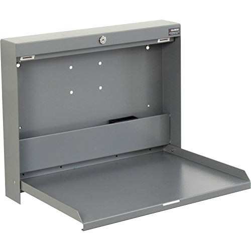 Wall Mounted Fold Down Shop Desk with keyed Lock by Global Industrial – 3.38"L x 20"W x 16.38"H, Steel, Grey, Model 319391