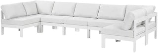 White Fabric Patio Modular Sectional, Contemporary Design, Weather-Resistant Upholstery, Spacious Seating for Outdoor Living