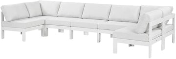 White Fabric Patio Modular Sectional, Contemporary Design, Weather-Resistant Upholstery, Spacious Seating for Outdoor Living