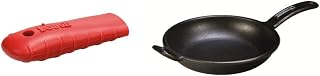 Lodge Bold 10 Inch Seasoned Cast Iron Skillet with Red Silicone Handle Holder