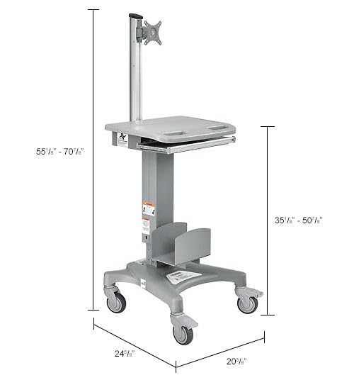 Height Adjustable Mobile Sit-Stand Computer Workstation by Global Industrial – Metal/Plastic, Gray, Model 695436