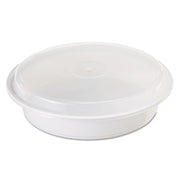 Pactiv - 48 oz. 9" x 1 3/4" Black Base Round Container with Clear Dome Lid by Pactiv / Newspring – 48.0 ounces, Plastic, Black Base, Clear Lid, Model NC948B