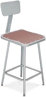 National Public Seating 6318B Steel Stool With Backrest, Square Hardboard Seat - 17" Seat Height