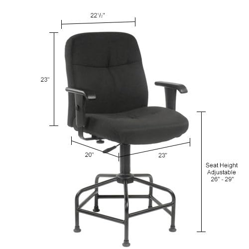 Interion Height Adjustable Big & Tall Stool with by Global Industrial – 25"L x 25"W x 25"H, Alloy Steel, Black, Model 506554