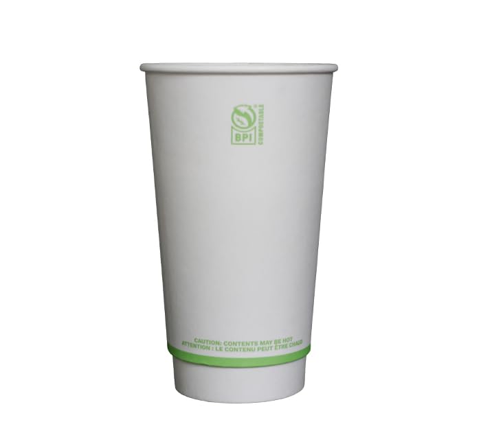 White Compostable Smooth Insulated Paper Hot Cup by KITCH24/7 – 20.0 fluid_ounces, Paper, White, Pack of 500, Model KC-SDC20W