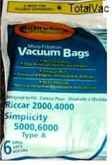 Riccar / Simplicity Type A Vacuum Cleaner Bags - 6 Bags