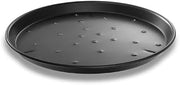 Chicago Metallic BĀKALON Deep Dish Pizza Pan, 14" dia. x 1-1/2" deep | 14" dia. x 1-1/2" deep, perforated bottom, nestable, embossed feet, hand wash only, 14 gauge hardcoat anodized aluminum