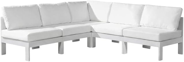 White Fabric Outdoor Patio Modular Sectional, Contemporary Design, Cushioned Seating, Easy Maintenance, Perfect for Outdoor Living Spaces