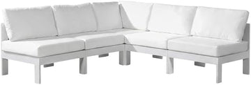 White Fabric Outdoor Patio Modular Sectional, Contemporary Design, Cushioned Seating, Easy Maintenance, Perfect for Outdoor Living Spaces