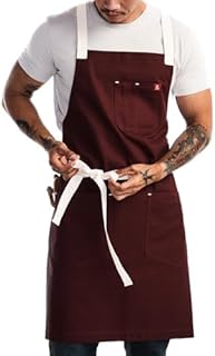 hedley & bennett Crossback Chef Apron, Pockets & Towel Loop, House Red | Adjustable straps ease neck strain, machine washable, 33x30 coverage, for cooking, grilling & baking