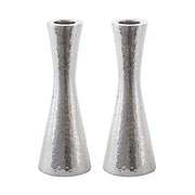 Emanuel Hammered Aluminum Pillar Candlestick Holders, Medium 5.7 Inch, Silver