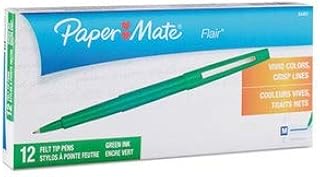 Paper Mate Point Guard Flair Needle Tip Stick Pen, Green Ink, 0.7Mm, Dozen