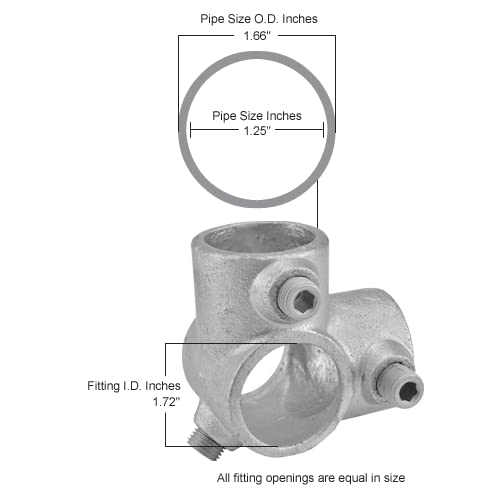 1-1/4" Size 90 Degree Two Socket Tee Pipe Fitting (1.72" Fitting I.D.) by Global Industrial – 3.5"L x 3.5"W x 1.25"H, Galvanized Iron, Gray, Model 798733