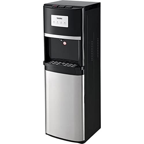 Non-Filtered Tri-Temp Water Dispenser by Global Industrial – 15.25"L x 15.75"W x 44.13"H, Stainless Steel, Black W/ Stainless, Model TY-LWYR72T