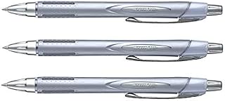 Uni-Ball Jetstream Fine Point Retractable Roller Ball Pens, -0.7mm-rubber Body Model-silver-black Ink-value Set of 3(with Our Shop Original Description of Goods)