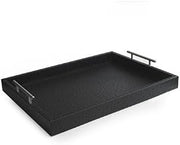 American Atelier Ostrich Leather Serving Tray with Metal Handles, Gray