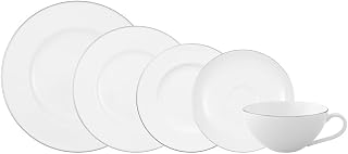Villeroy & Boch Anmut Platinum No. 1, 5 Piece Place Setting, White | Five-piece place setting brings platinum-trimmed detail to a single elegant table setting