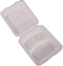 KITCH24/7 White Compostable 3 Compartment Molded Fiber Hinged Container, 8 x 8 inch - 200 per case