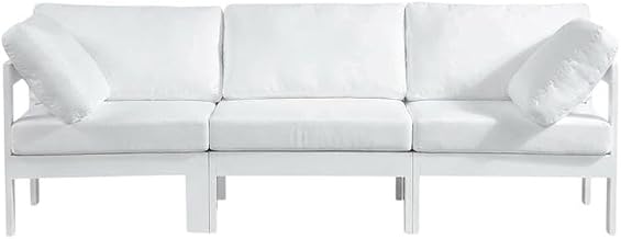 White Fabric Modular Patio Sofa, Contemporary Style, 90-Inch Wide, Weather-Resistant Upholstery, Comfortable Seat Depth, Outdoor Living
