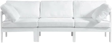 White Fabric Modular Patio Sofa, Contemporary Style, 90-Inch Wide, Weather-Resistant Upholstery, Comfortable Seat Depth, Outdoor Living