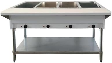 Commercial Well Electric Steam Table with Cutting Board and Adjustable Undershelf 58"" Omcan 46647, Stainless Steel