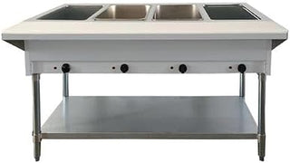 Commercial Well Electric Steam Table with Cutting Board and Adjustable Undershelf 58"" Omcan 46647, Stainless Steel