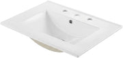 FurniFact White Bathroom Sink Top, Ceramic Vanity Basin, 24 Inch, 8-Inch Centerset Faucet Holes, Easy-Clean Surface, Freestanding